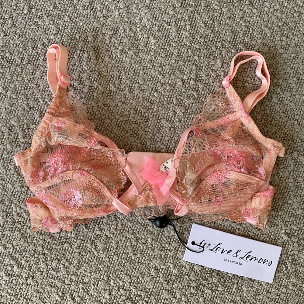 For Love And Lemons Peach and Pink Lace Bralette